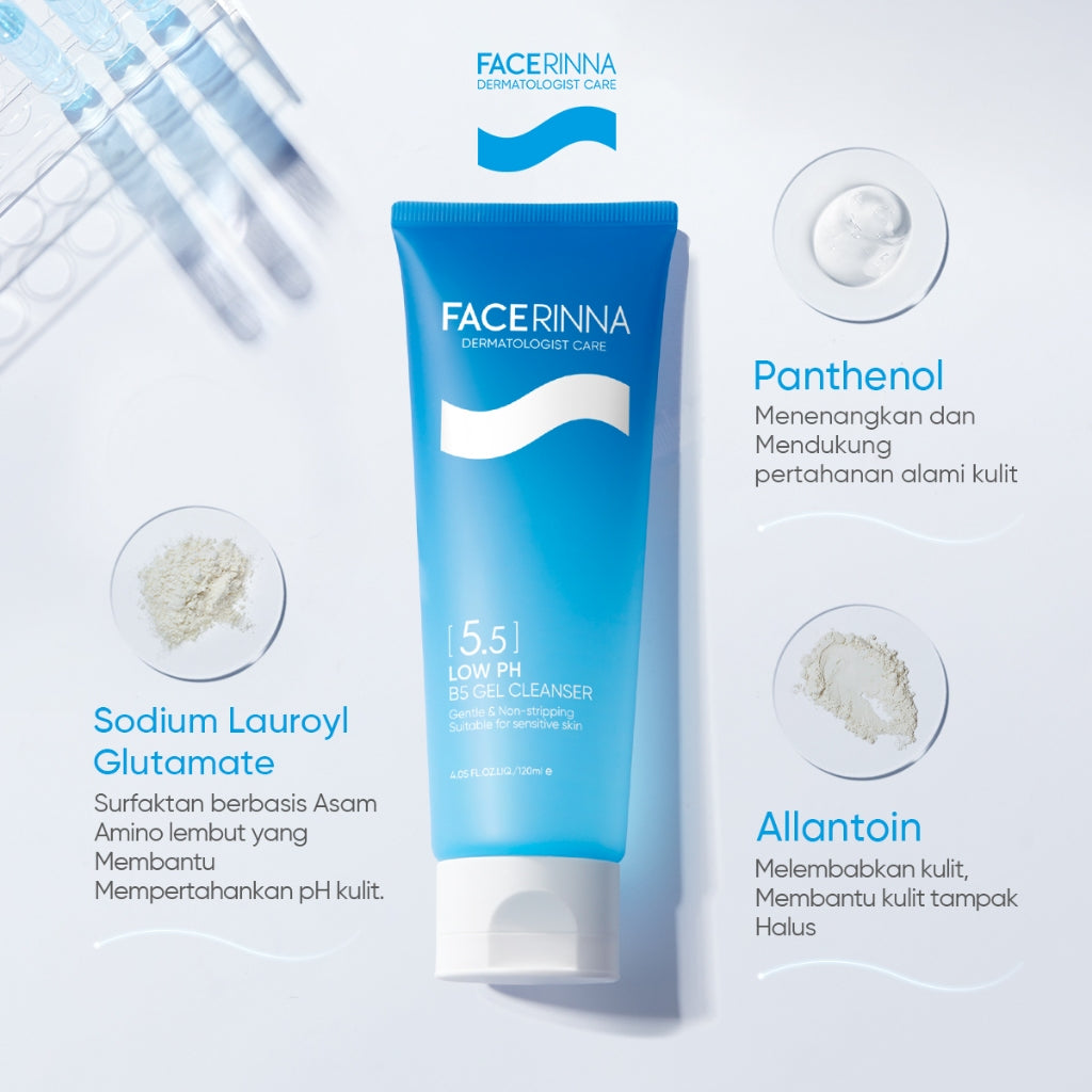 FACERINNA Low pH B5 Gentle Cleanser 70ml / 120ml | Skin Barrier Facial Wash Skincare Face Wash Sabun Cuci Muka Gentle untuk Kulit Sensitif Melembabkan & Memperbaiki Skin Barrier | Brightening Exfoliating Sabun Muka Pembersih Wajah Dengan Amino Acid