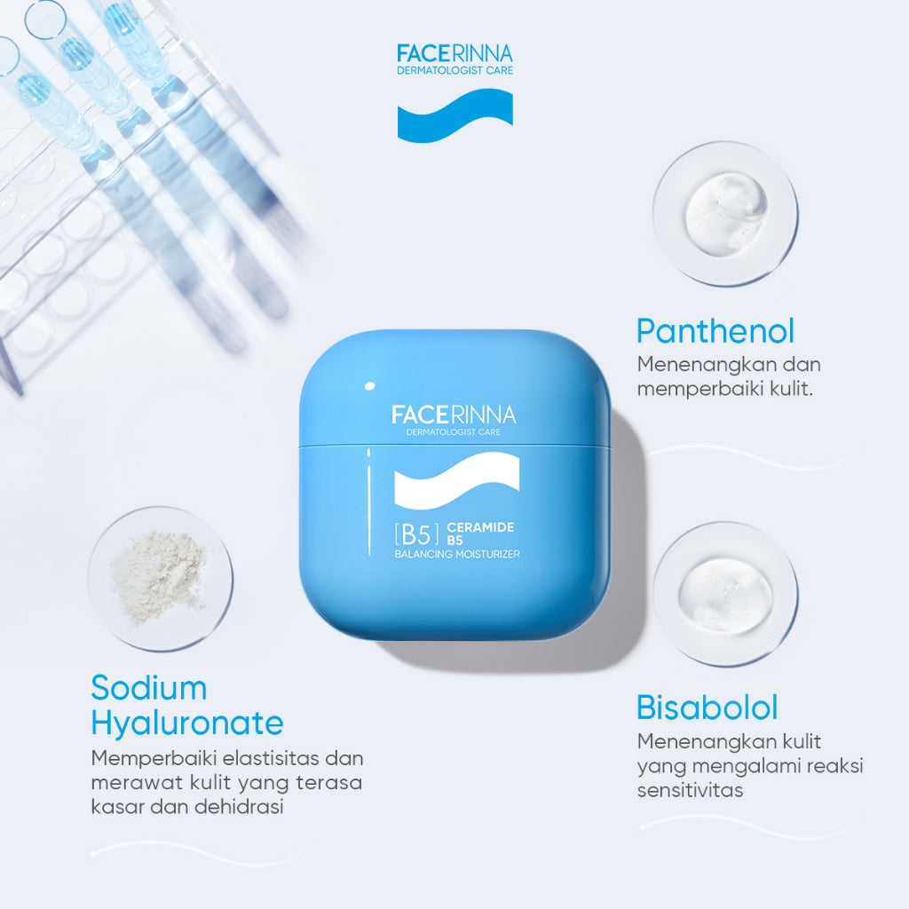 FACERINNA B5(Panthenol) Hydrating 3pcs/2pcs Skincare Paket | Moisturizer + Cleanser + Toner | Untuk Kulit Sensitif Menjaga Skin Barrier Low pH Gentle Facial Wash Sabun Cuci Soothing Calming Toner Menenangkan kulit kering Brightening Exfoliating Sabun Muka
