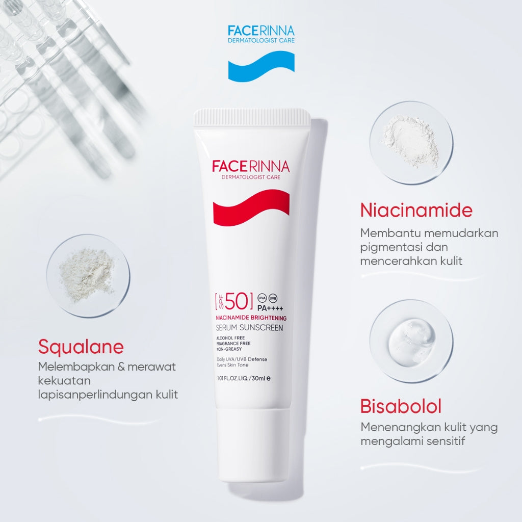 Facerinna Niacinamide Brightening Serum Sunscreen 30ml SPF 50 PA++++ | Proteksi UV Daily Physical