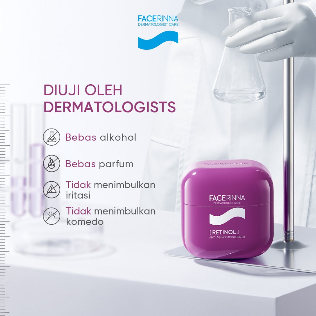 FACERINNA Retinol Anti-Aging Moisturizer | Kerutan Memudarkan Garis Halus Meratakan Warna Kulit Menghaluskan Tekstur Kulit Mencerahkan Flek Hitam Melembapkan Menjaga Elastisitas Kulit Membantu Regenerasi Kulit Menghidrasi Kulit Kering Skincare BPOM