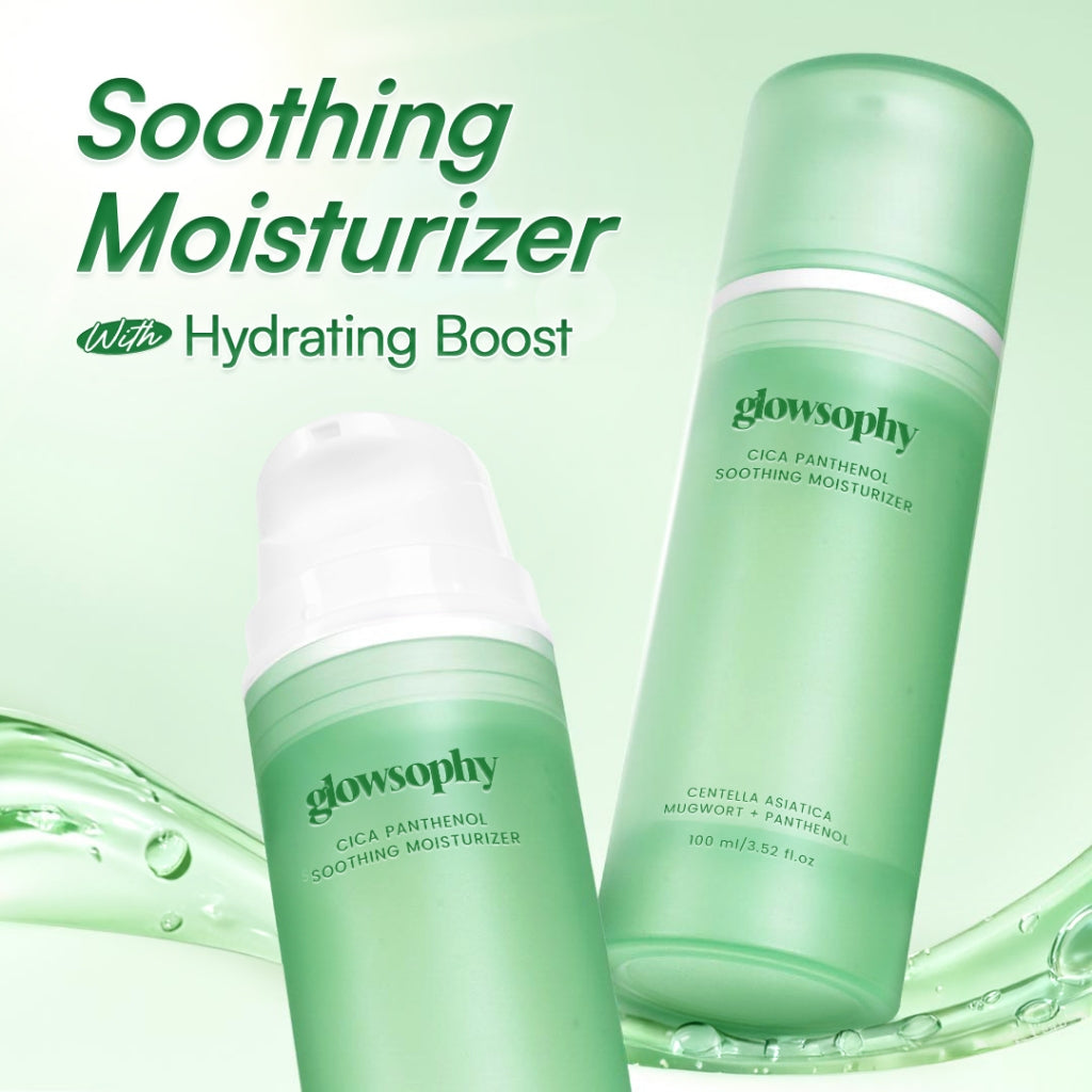 Glowsophy Bundle 3Pcs CICA Panthenol Soothing Moisturizer Calming Redness Mugwort Gel Day and Night Skincare 100 ml Gel Pelembab Kulit Berjerawat Membantu Menenangkan Jerawat Kemerahan