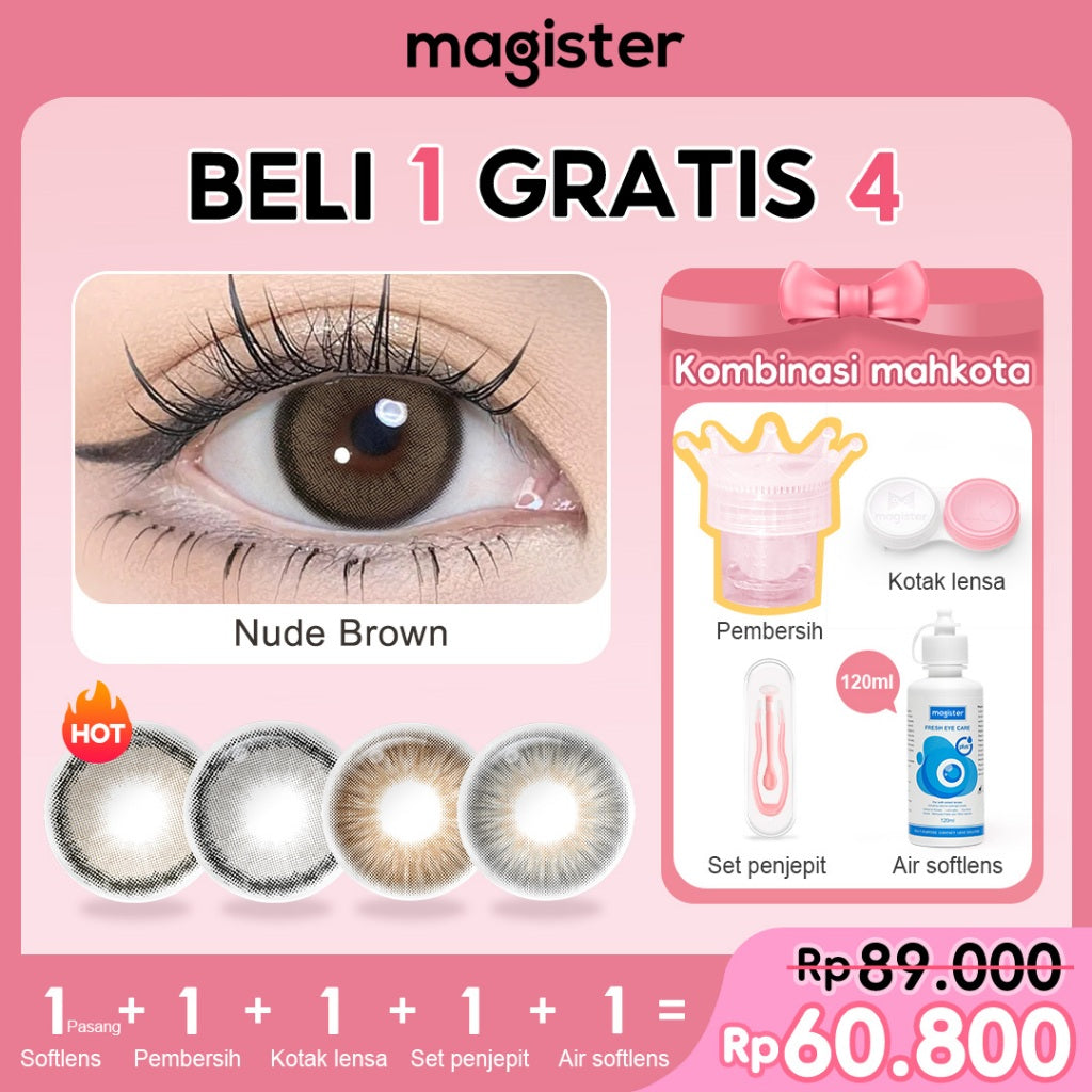 [Diameter kecil Kit]Magister Softlens Minus Kit 14.0mm softlens paketan lengkap minus Nude Brown OMG