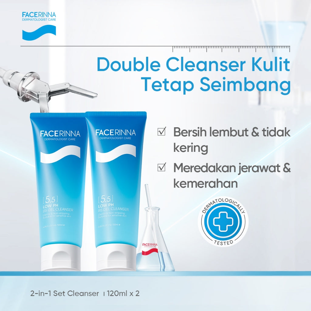 FACERINNA B5(Panthenol) Hydrating 3pcs/2pcs Skincare Paket | Moisturizer + Cleanser + Toner | Untuk Kulit Sensitif Menjaga Skin Barrier Low pH Gentle Facial Wash Sabun Cuci Soothing Calming Toner Menenangkan kulit kering Brightening Exfoliating Sabun Muka