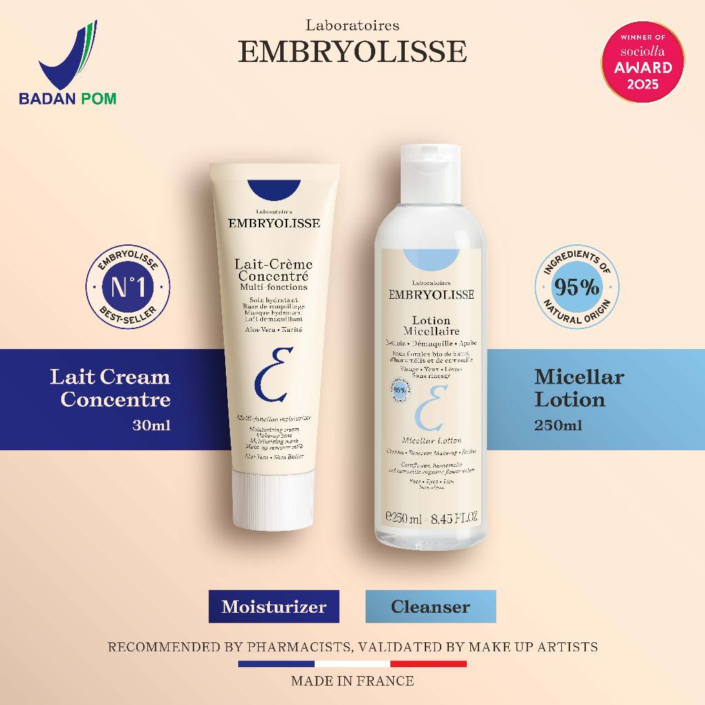 Embryolisse Bundle - Lait Creme Concentrate 30ml Pelembab Wajah + Micellar 250ml