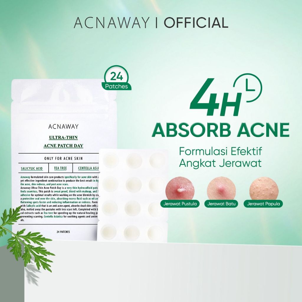 ACNAWAY Ultra Thin Acne Patch – Pimple Patch Tipis untuk Jerawat, Tahan Keringat & Bisa Dipakai di Bawah Makeup | Acne Sticker Salicylic Acid + Tea Tree + Centella Asiatica | Skincare Jerawat Tempel