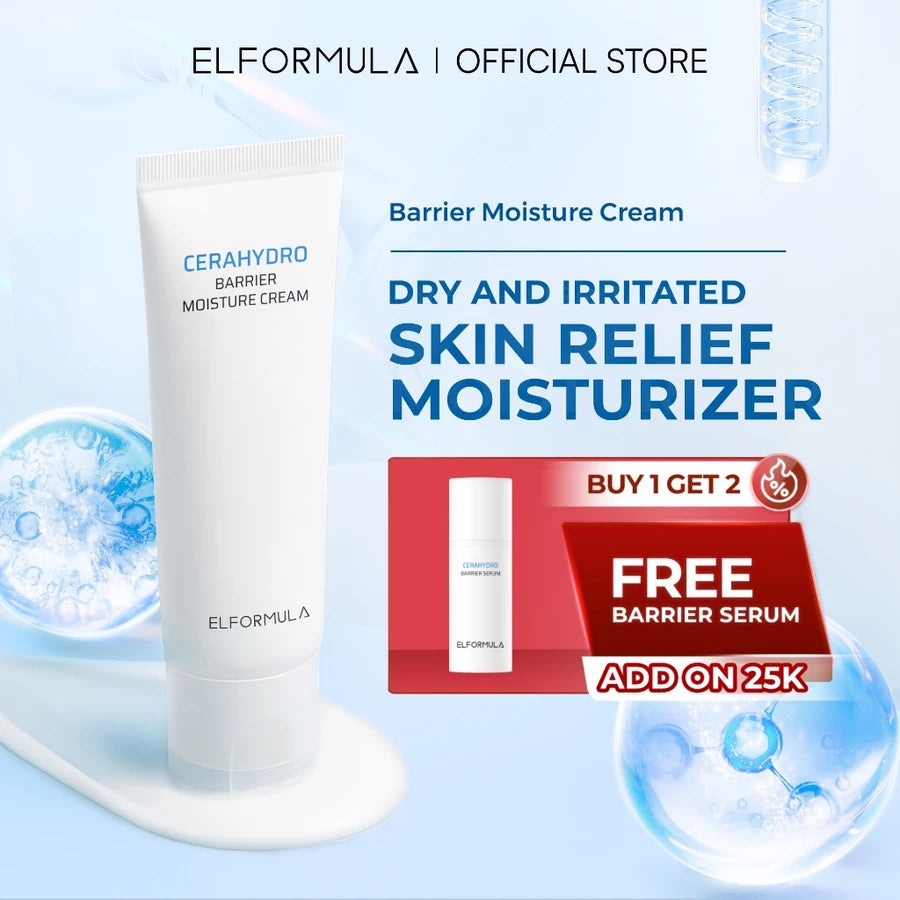 ELFORMULA CeraHydro Barrier Repair Moisture Cream - Pelembab Wajah dengan Ceramide & Centella Krim untuk Kulit Kering & Sensitif Mengatasi Kemerahan dan Meningkatkan Elastisitas Moisturizing Moisturizer Krim Cream Siang Malam