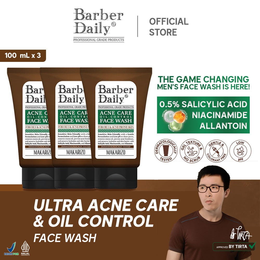 Triple Pack Ultimate Clenser Barber Daily Acne Care & Oil Control Face Wash 100mL x 3
