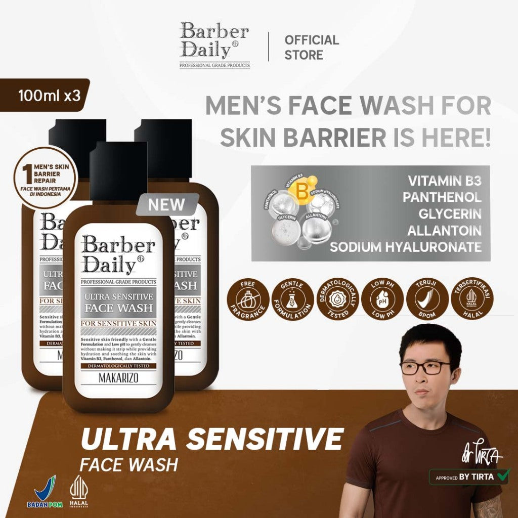 Triple Pack Barber Daily Ultra Sensitive Face Wash 100mL