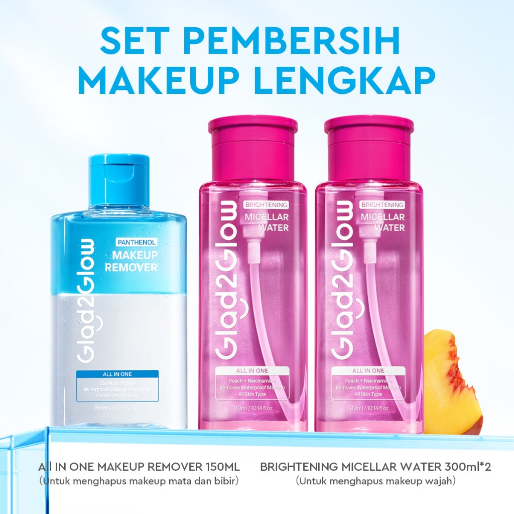 [NEW LAUNCH]Glad2Glow All IN ONE MAKEUP REMOVER Untuk Semua Kulit Lembut cleansing oil Micellar water Penghapus Makeup Waterproof Hapus Riasan Tahan Air dengan dan Dual-Phase Makeup Melting Solution Tanpa Iritasi untuk Kulit Sensitif g2glow official store