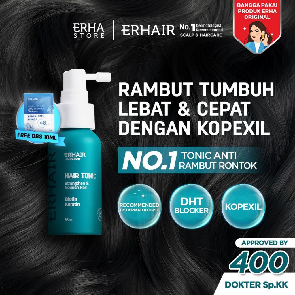 ERHAIR HairGrow Tonic with Kopexil - Tonic Keratin & Biotin Rambut Mengurangi Rontok | Menjaga Kesehatan Kulit Kepala dan Menguatkan Akar | Rekomendasi Ahli Dermatologi