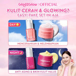 [ORDER NOW, HEMAT 30K]Glad2Glow Day & Night Renew Cerah Bundle Moisturizer+Serum Set Brightening 10%Niacinamide Peeling Eksfoliasi Retinol  tone up Pelembab Tubuh Kit Perawatan Kulit Hidrasi Delima Pelembab Wajah Pencerah Krim Gel g2glow official store