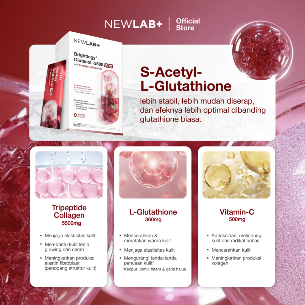 [Best Bundling New Launch] NEWLAB Brightlogy GlutaColl-5500 - PRO| Collagen Glutathione Drink | 13X Efektif Kulit Cerah & Sehat | S-Acetyl-L-Glutathione|Efektif Memutihkan 13X |14 Sachet