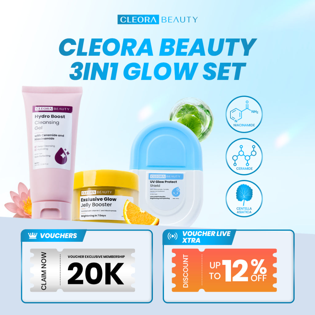 [SPECIAL TRIPLE COMBO] Cleora Skincare 3IN1 - Day Cream With Niacinamide Pembersih Wajah Membantu Mencerahkan & Melembabkan Kulit Sunscreen Moisturizer Melindungi Dari Sinar Matahari UVA UVB Facial Wash Sabun Pencuci Muka Whitening Mosturizer Pria Wanita
