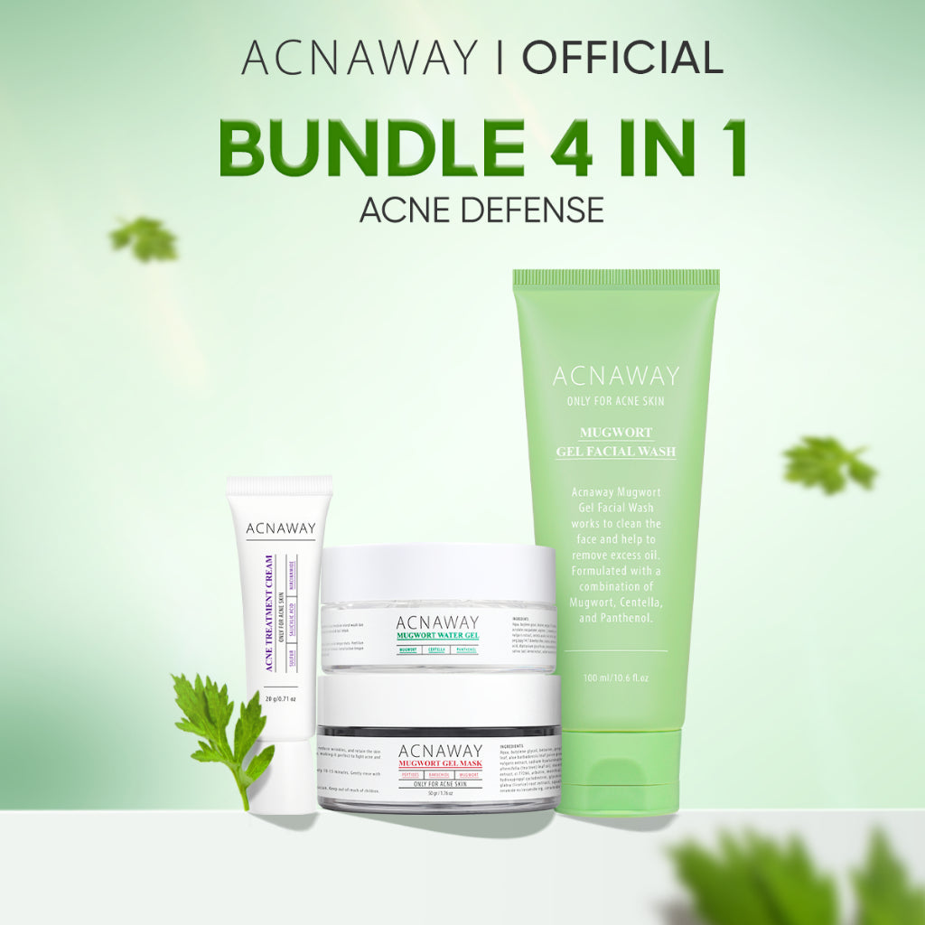 ACNAWAY Bundle 4 in 1 Acne Care, Defense & Basic Skincare | Rangkaian Lengkap untuk Kulit Berjerawat & Sensitif facial wash cleanser moisturizer gel moist cream acne spot acne treatment gel mask mugwort masker