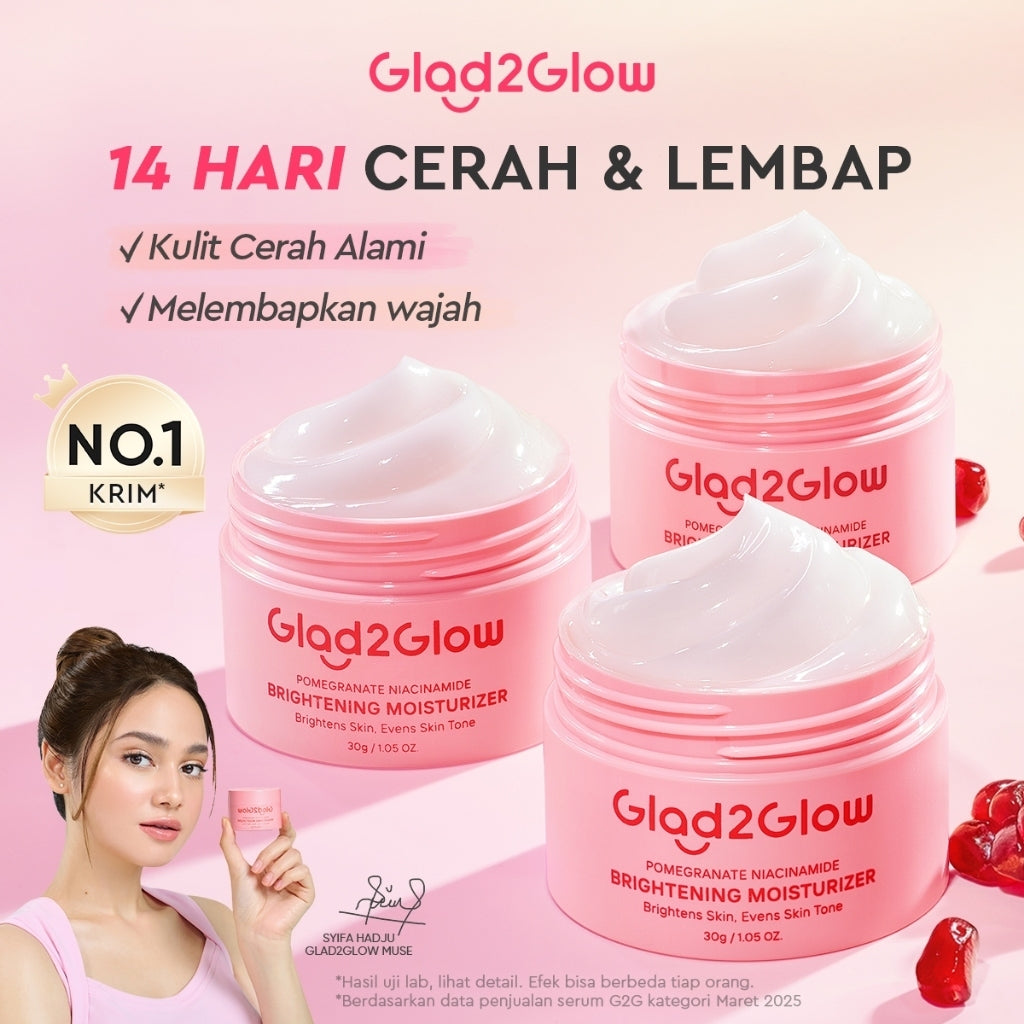 Glad2Glow Pomegranate Niacinamide Brightening Moisturizer Mencerahkan Pemutih Kulit Gel Pelembab Bercahaya Krim Siang dan Malam Perawatan Kulit Ekstrak Delima Asam Lemak Asam Delima Pelembab Esensi Wajah Perawatan Kulit  Pembersih  g2glow official store