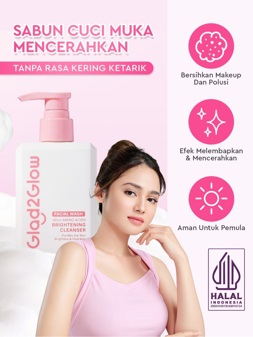 Glad2Glow Milk Amino Acid Gentle Cleanser Brightening facial wash skincare face wash sabun cuci muka cleansing balm exfoliating exfoliasi wajah sabun muka pembersih wajah Mencerahkan wajahMelembabkan kelembaban Mengandung asam amino g2glow official store