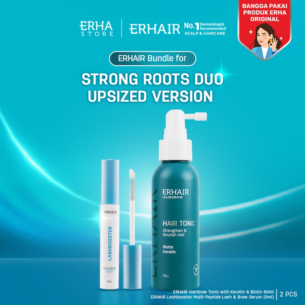 Erhair Strong Roots Duo [ERHAIR Lashbooster Multi-Peptide Lash & Brow Serum (3ml) + ERHAIR HairGrow Tonic with Keratin & Biotin]