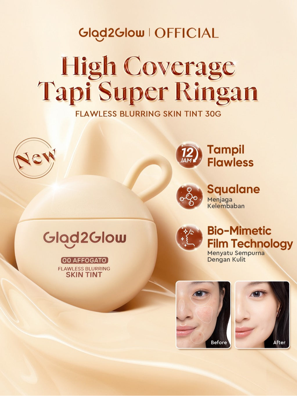 [NEW LAUNCH] Glad2Glow FLAWLESS BLURRING SKIN TINT 30G Concealer Foundation Bedak padat Make up Lightweight Coverage Long-lasting 12-Hour Soft-Focus Flawless Skin oil-control  Bio-Mimetic Film Technology Squalane Care g2glow official store