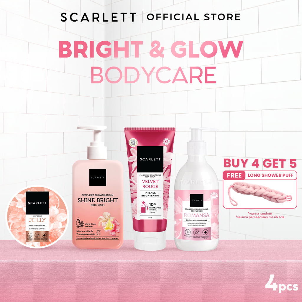 SCARLETT Top Picks Glow Body Care Series 5in1 Body Scrub + Shower Gel/Shower Scrub + Exfoliate + Body Serum + Body Lotion Paket Lengkap Fragrance Body Care | Aroma Wangi Mewah Tahan 12 Jam Mencerahkan Melembabkan Menutrisi Kulit