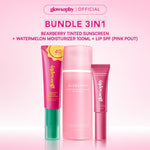 Glowshopy Bundle 3in1 Glow Ready Kit Lip SPF + Moisturizer 100ml + Sunscreen - Melindungi dari sinar UVB dan UVA, Menjaga bibir tetap lembap, lembut, dan sehat, Kilau natural untuk bibir lembut dan tampak sehat sepanjang hari