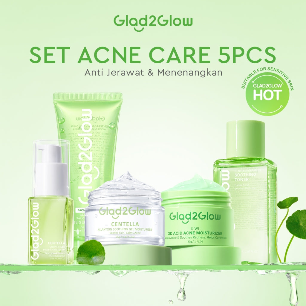 Glad2Glow Acne Jerawat Bundle 4pcs paket Centella madeca cream-Moisturizer+Serum+Cleanser+Toner Skincare Centella Masker Menghilangkan Menenangkan kemerahan pada kulit Atur Minyak BerlebihMerawat Kulit g2glow official store acnaway