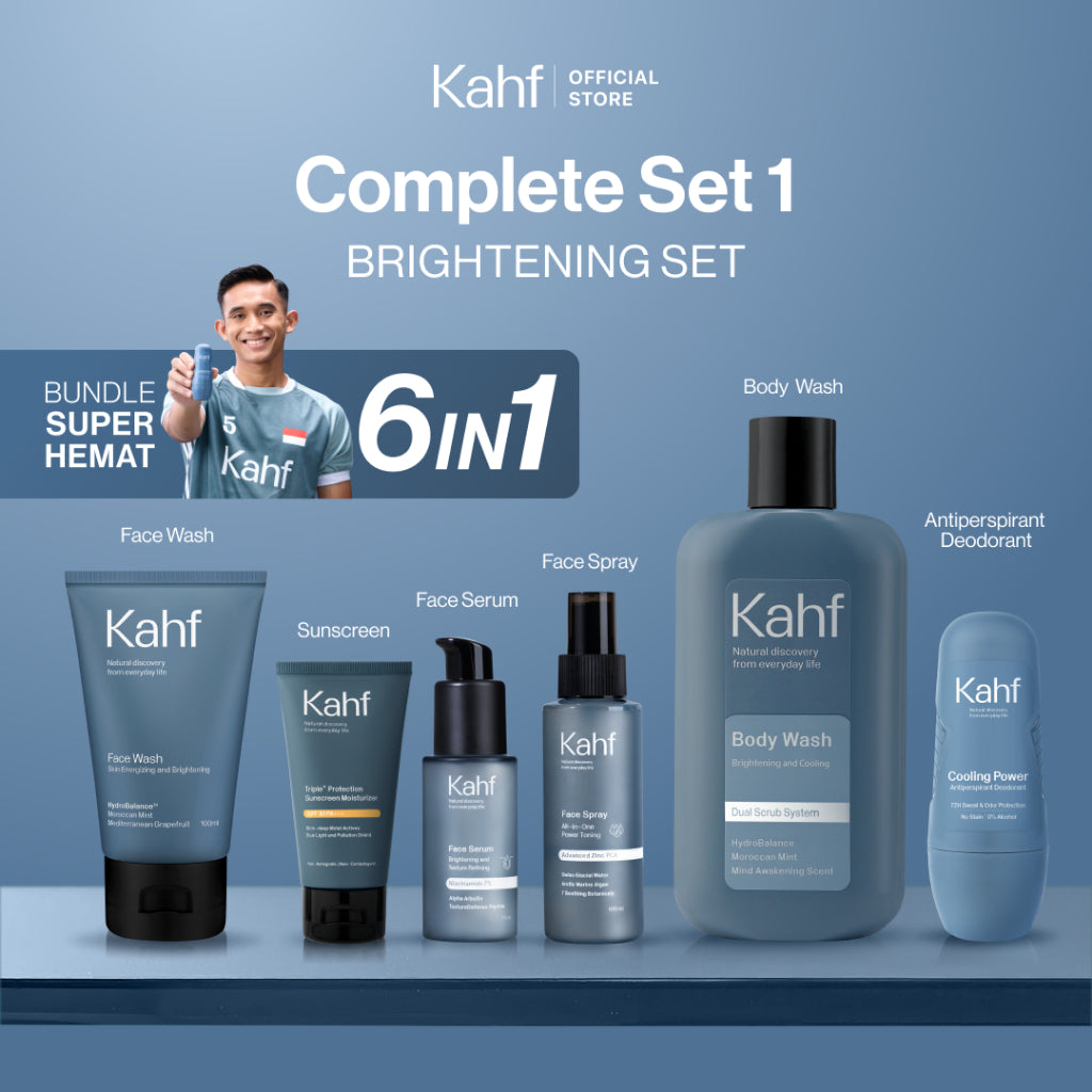 [SPECIAL 11.11 : KAHF BUNDLE 6IN1 PAKET GANTENG TANPA RIBET] Paket Complete Set (Face Wash + Toner + Serum + Sunscreen Moisturizer + Body Wash + Deodorant) - Rawat Wajah Tetap Cerah & Tanpa Jerawat - Suitable for Daily Use