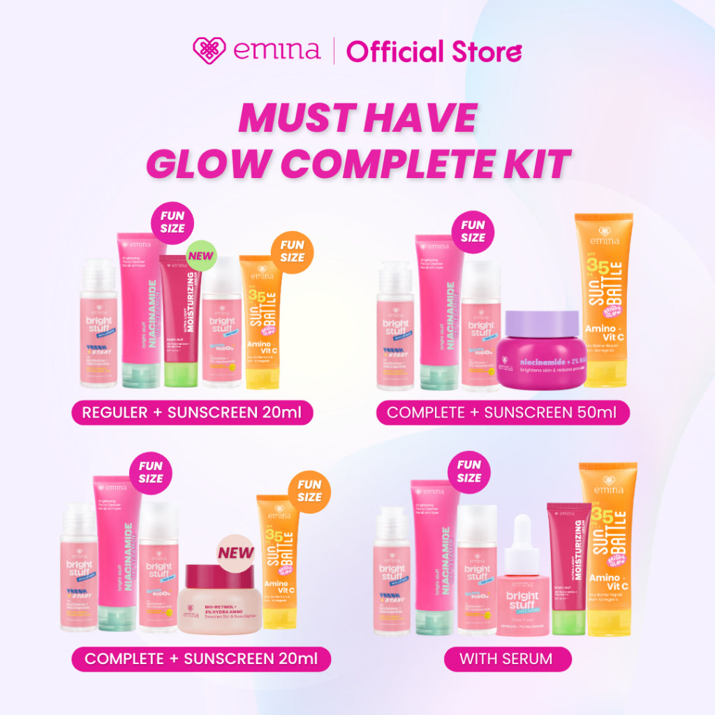 [SPECIAL 11.11] [MUST HAVE] GLOW COMPLETE KIT EMINA BRIGHT STUFF ISI 5 (Micellar Water, Face Wash, Toner, Serum, Moisturizing Cream)