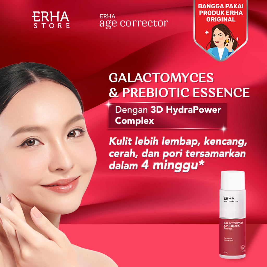 ERHA Age Corrector Galactomyces & Prebiotic Essence 100g - Essence Anti Aging | Melembabkan | Mengencangkan | Menghaluskan | Meningkatkan Hidrasi