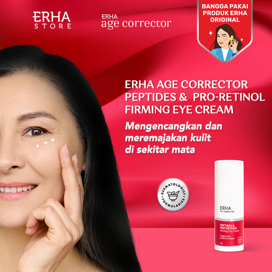 ERHA Age Corrector Peptides & Pro-Retinol Firming Eye Cream 15g - Krim Mata Anti Aging | Menyamarkan Garis Halus Keriput Kerutan Kantong Mata | Mencerahkan Mata Panda | Retinol
