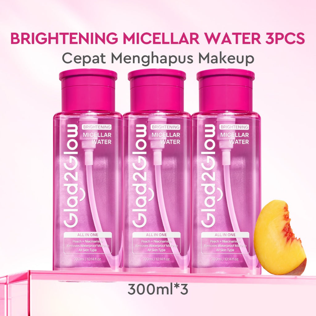 [NEW LUNCH] Glad2Glow Brightening Micellar Water 300ml Untuk Semua Kulit Lembut Cepat Menghapus Makeup & Mencerahkan kulit Penghapus Makeup Waterproof Hapus Riasan Tahan  dan Tanpa Iritasi g2glow official store