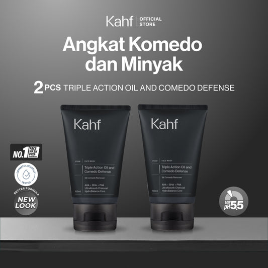 Twin Pack Kahf Face Wash Triple Action Oil and Comedo Defense 100 ml - 2 pcs Sabun Cuci Muka Pria Anti Komedo dan Kulit Berminyak - Suitable for Daily Use