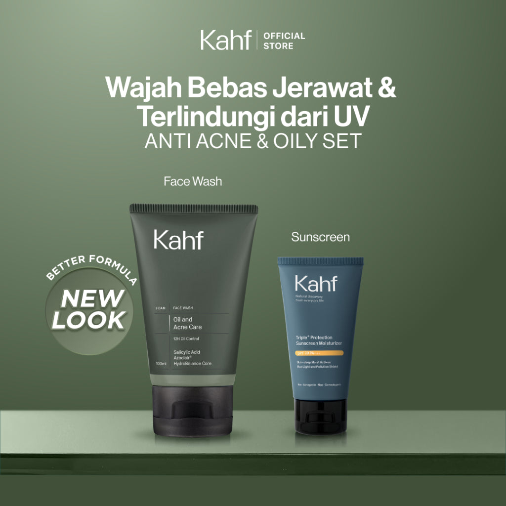 [KAHF BUNDLE 2IN1 PAKET PERAWATAN WAJAH : BEBAS JERAWAT & TERLINDUNGI UV] Paket Face Care Expert Complete Kit (Face Wash + Sunscreen Moisturizer) - Suitable for Daily Use