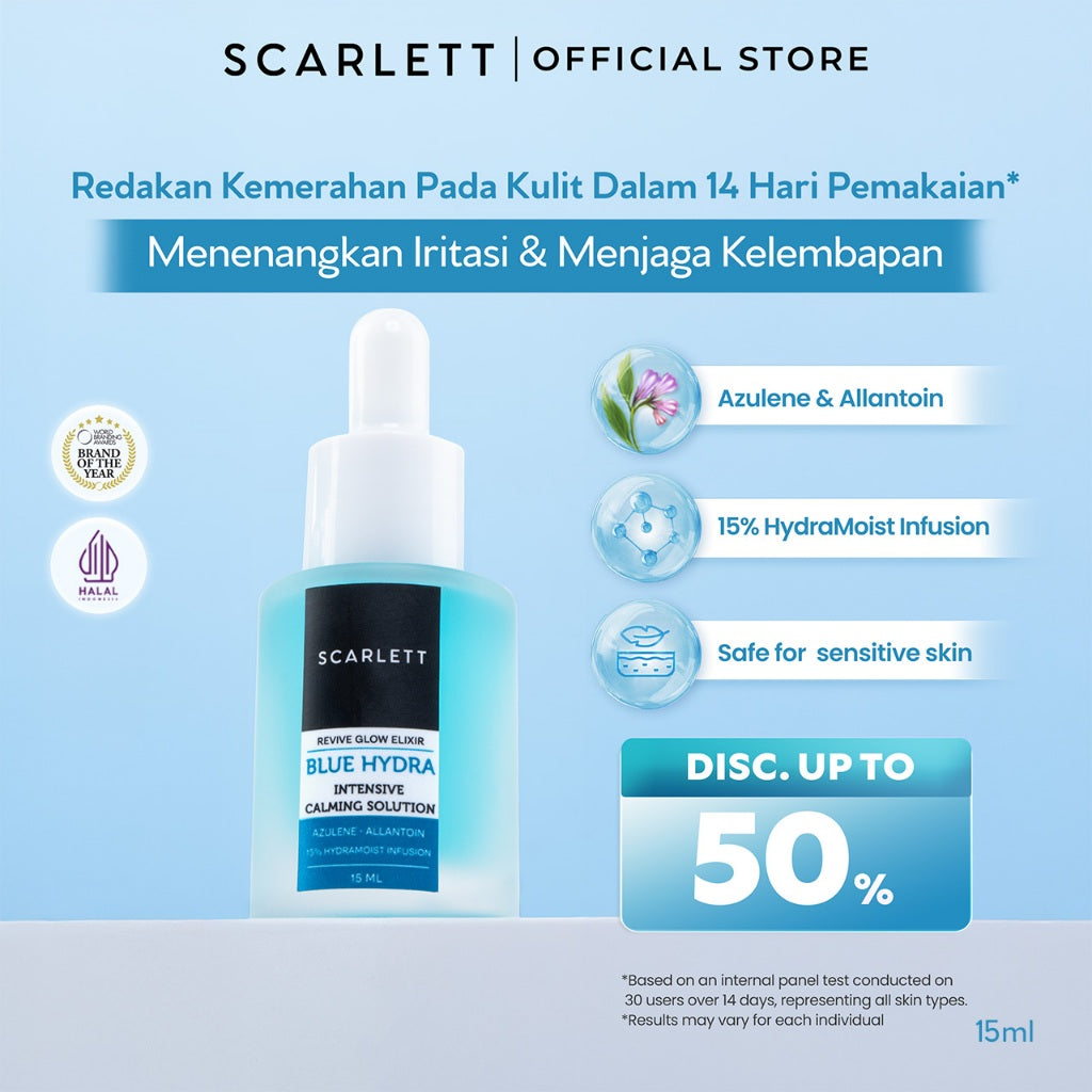 [NEW LAUNCH] Scarlett Blue Hydra Intensive Calming Solution dengan Azulene Allantoin Serum Wajah untuk Menenangkan, Menghidrasi, Kulit Plumpy