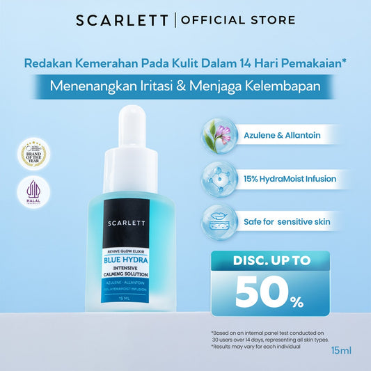 [NEW LAUNCH] Scarlett Blue Hydra Intensive Calming Solution dengan Azulene Allantoin Serum Wajah untuk Menenangkan, Menghidrasi, Kulit Plumpy