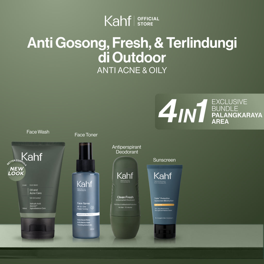 [EXCLUSIVE BUNDLE FOR PALANGKARAYA AREA] Kahf 4in1 Paket Anti Gosong, Fresh, & Terlindung di Outdoor (Face Wash + Toner + Sunscreen + Deodorant) - Suitable for Daily Use