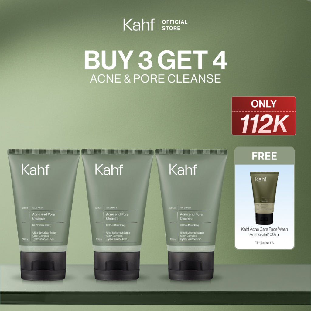 [SPECIAL 11.11 : B3G4 - KAHF BUNDLE 3IN1 PAKET FACIAL WASH] Triple Pack Face Wash 100 ml - Sabun Cuci Muka Pria Brightening, Acne, Oily, Comedo, Sensitive Skin - Wajah Glowing, Jerawat Hilang, Bebas Minyak - Gentle Cleanser Low pH for Daily Use