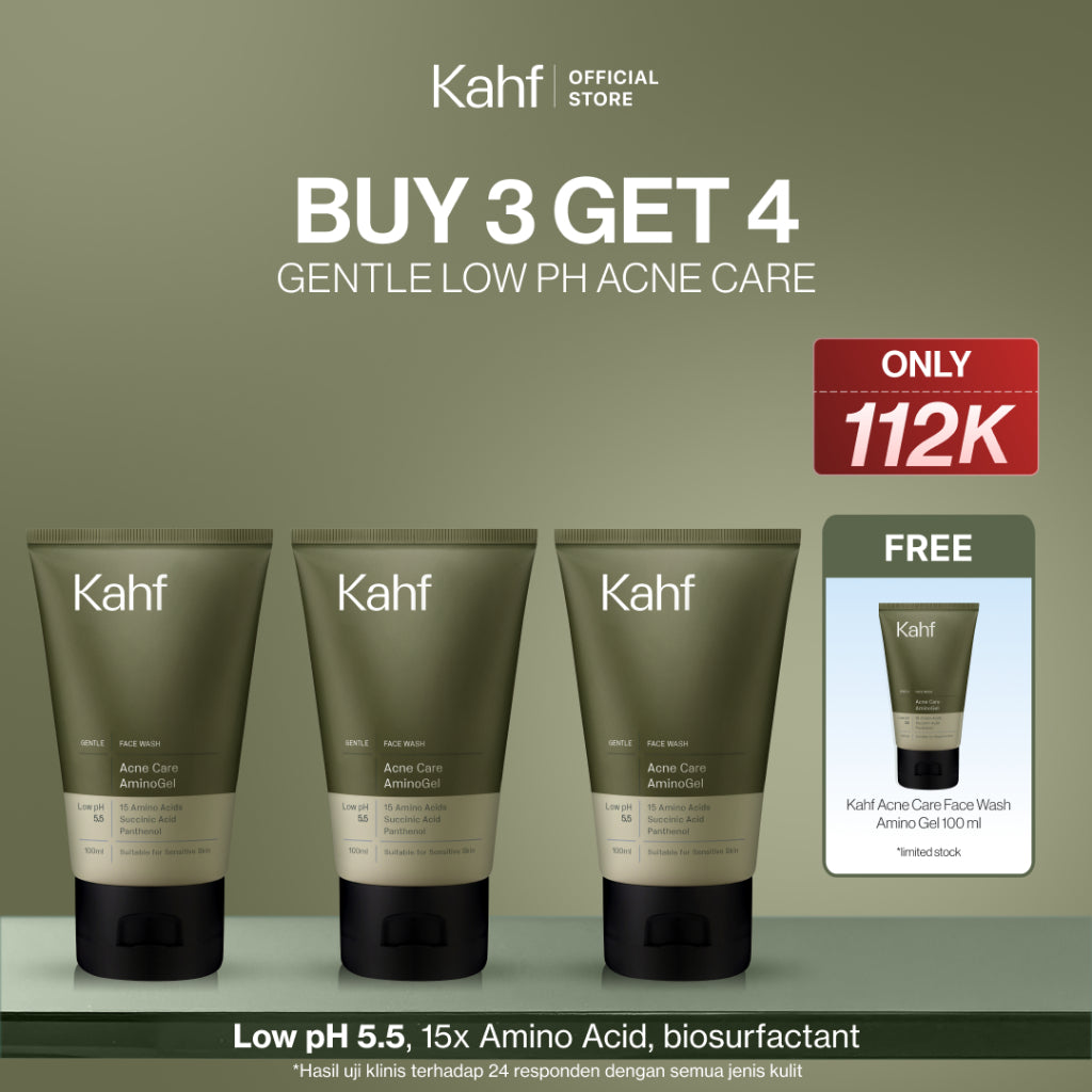 [SPECIAL 11.11 : B3G4 - KAHF BUNDLE 3IN1 PAKET FACIAL WASH] Triple Pack Face Wash 100 ml - Sabun Cuci Muka Pria Brightening, Acne, Oily, Comedo, Sensitive Skin - Wajah Glowing, Jerawat Hilang, Bebas Minyak - Gentle Cleanser Low pH for Daily Use