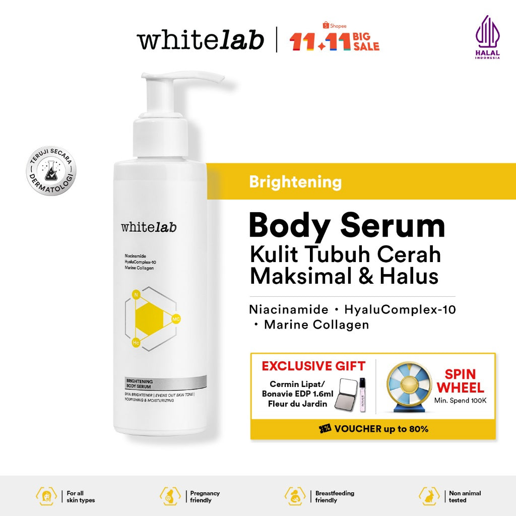 Whitelab Brightening Body Serum - Pelembap Pencerah Kulit Badan dengan Niacinamide, Hyaluronic & Collagen [BPOM]