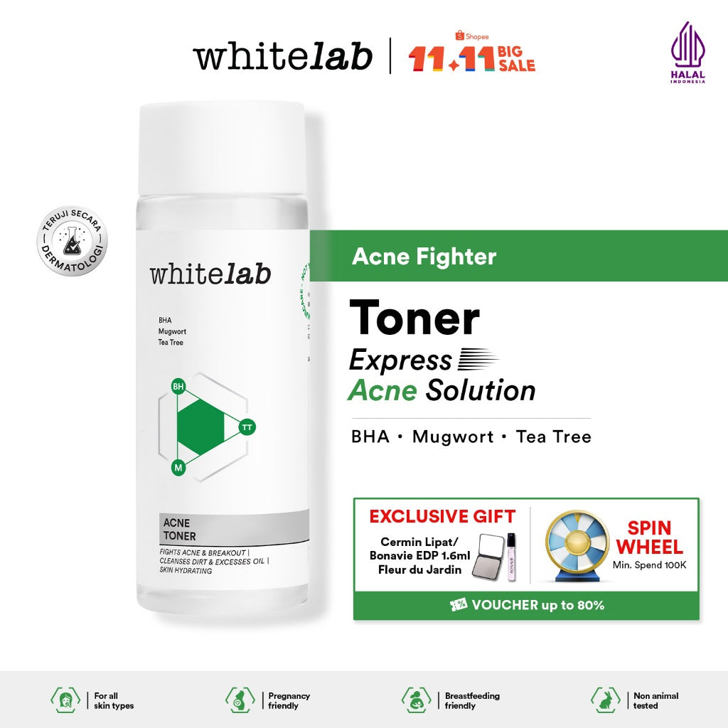 Whitelab Acne Toner - Toner Untuk Kulit Jerawat Menenangkan dan Mengontrol Minyak Berlebih dengan Bha, Mugwort & Tea Tree [BPOM]