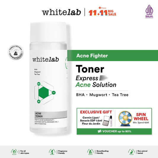 Whitelab Acne Toner - Toner Untuk Kulit Jerawat Menenangkan dan Mengontrol Minyak Berlebih dengan Bha, Mugwort & Tea Tree [BPOM]