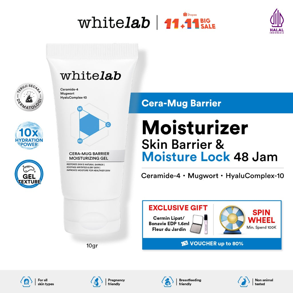 Whitelab Cera-Mug Moisturizer Gel untuk Skin Barrier - Pelembap Kulit Wajah Kering Siang Malam Cera-mug dengan Hyaluronic, Ceramide
