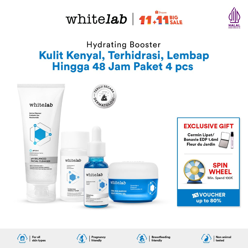 Whitelab Hydrating Series - Facial Cleanser, Essence Toner, Serum, Moisturizer, Sleeping Mask Paket Skincare