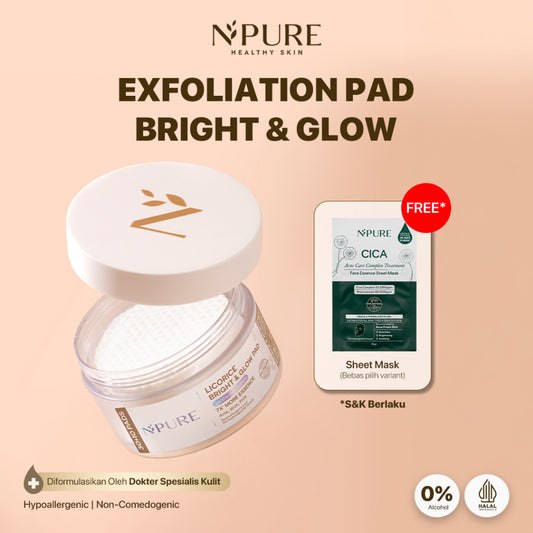 FREE SHEETMASK - NPURE Brightening Exfoliating Pad Licorice / Light Up / Kapas Wajah Exfoliasi Cerah Glowing