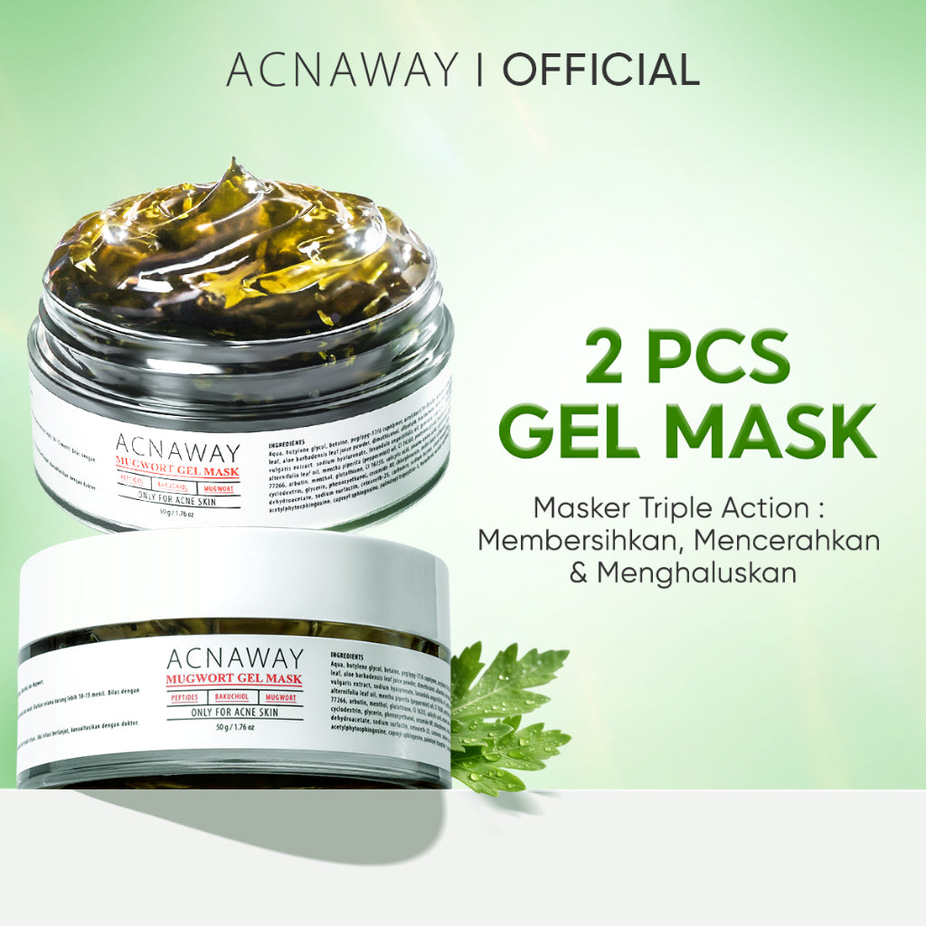 ACNAWAY 2PCS Advanced Mugwort Gel Mask – Face Mask Gel Masker Wajah untuk Kulit Berjerawat | Mencerahkan, Menghaluskan & Membersihkan Pori | Anti Kusam, Komedo & Minyak | Acne Skincare Brightening & Pore Care Masker Komedo Sleeping Mask Masker