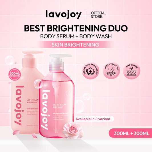 [ECONOMIC BUNDLE] Lavojoy 2in1 Brightening care | Body Serum 300ml + Body wash 300ml | Perawatan untuk Mencerahkan dan Melembabkan kulit dengan Niacinamide + Ceramide + Vitamin E