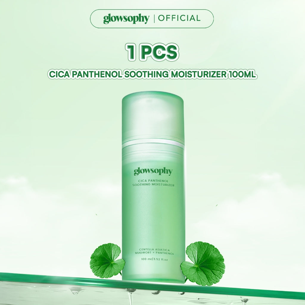 Glowsophy CICA Panthenol Soothing Moisturizer Gel 100ml - Pelembab Wajah Ringan Kulit Berjerawat & Sensitif untuk Membantu Menenangkan dan Meredakan Jerawat Kemerahan dengan sensasi Calming Pengontrol Minyak  Krim Anti Jerawat