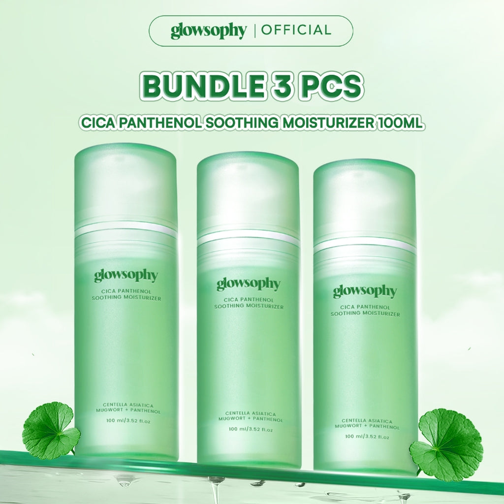 Glowsophy Bundle 3Pcs CICA Panthenol Soothing Moisturizer Calming Redness Mugwort Gel Day and Night Skincare 100 ml Gel Pelembab Kulit Berjerawat Membantu Menenangkan Jerawat Kemerahan