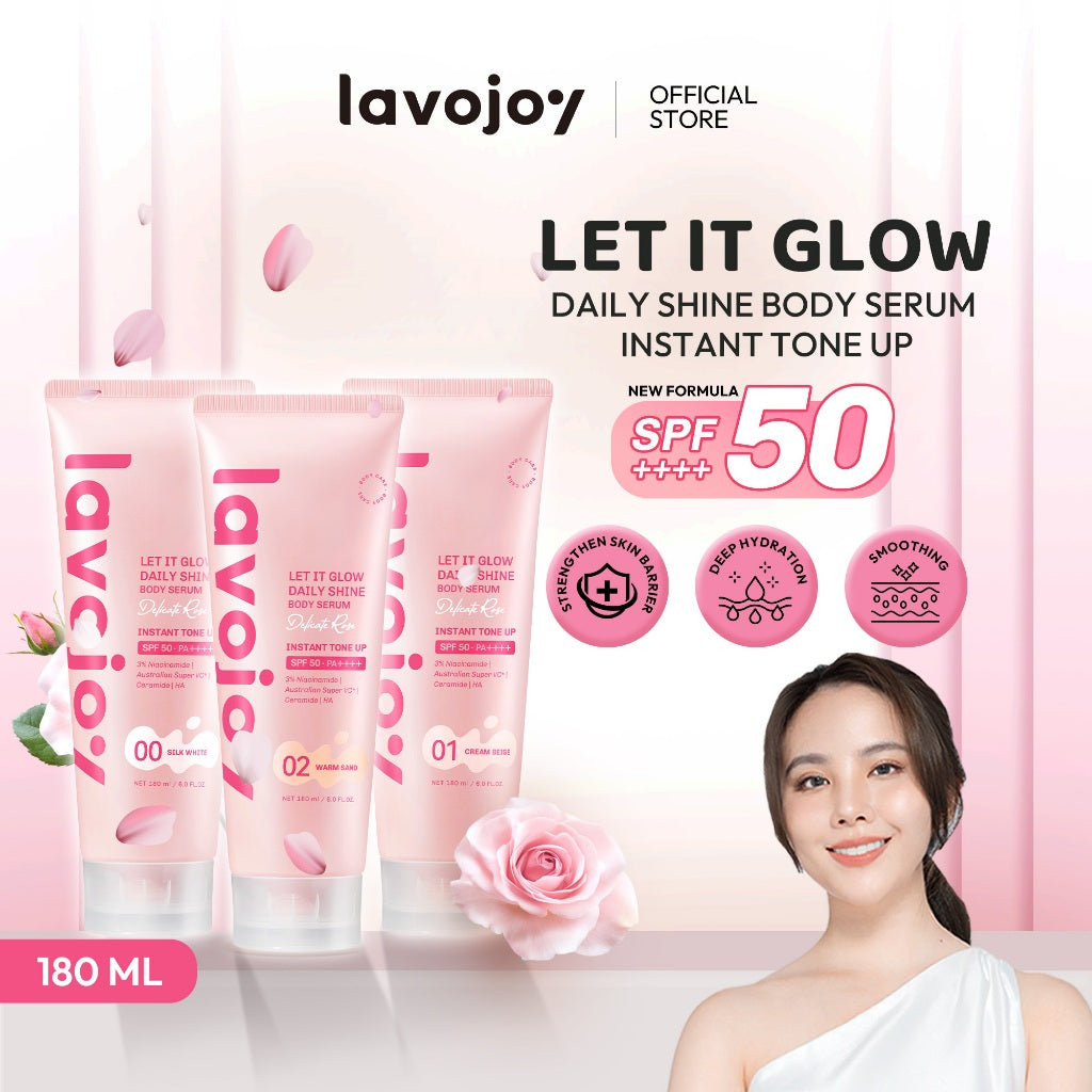 [Tone Up 00-01-02] Lavojoy Let It Glow Daily Shine Body Serum Instant Tone Up Delicate Rose with SPF 50PA++++ | Body Serum untuk Perlindungan Sinar UV | Mencerahkan Seketika & Melembapkan Kulit dengan 3% Niacinamide + Australian Super VC + Ceramide