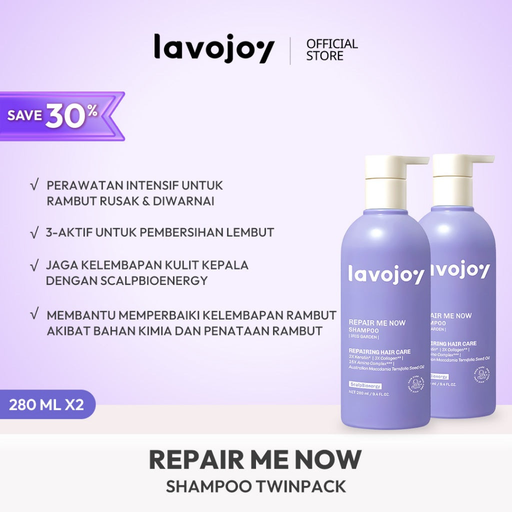 [NEW LAUNCH] Lavojoy Repair Me Now Shampoo Iris Garden 280ml  | Perbaikan Rambut Rusak Intens Dengan 3× Keratin + Ceramide Boost + ScalpBioEnergy Hydration Care | 3x Lebih Lembut, Lalus, Tanpa Mengiritasi