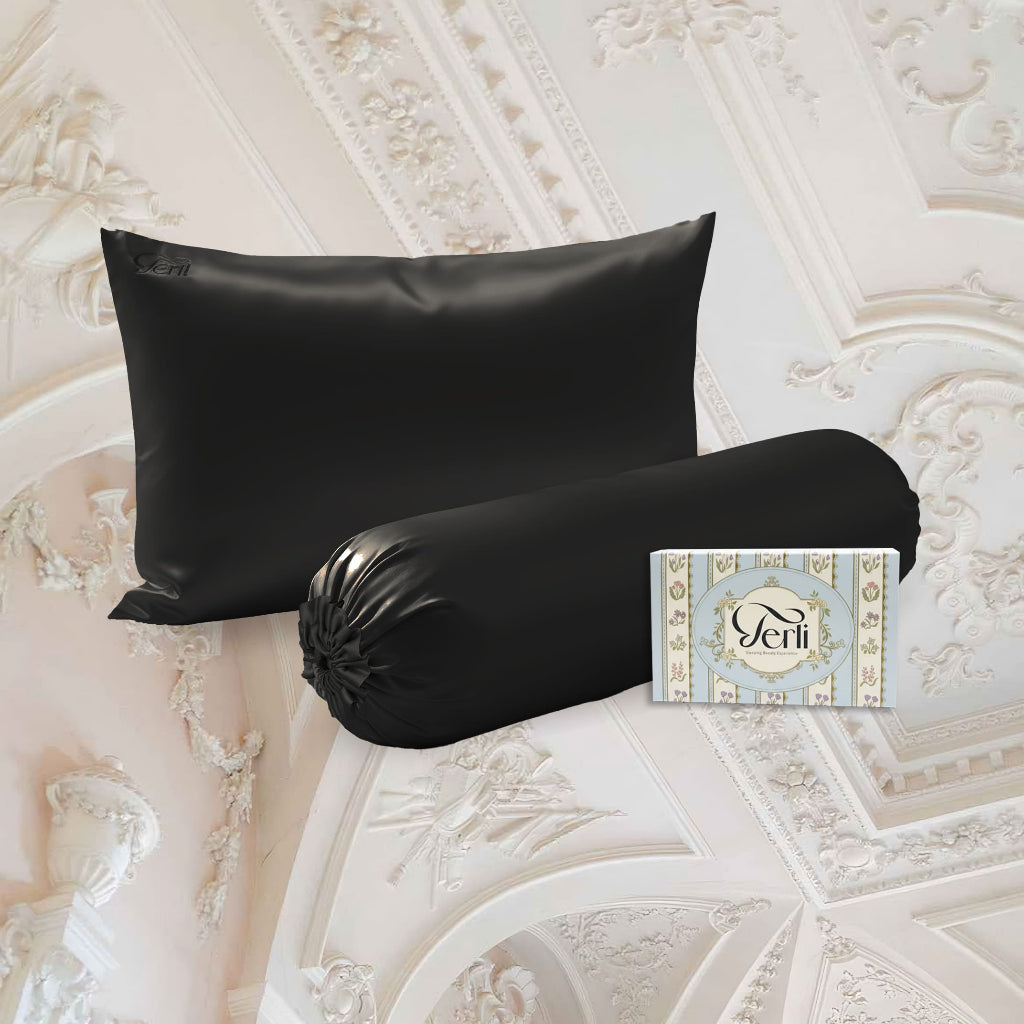 BUNDLE Sarung Bantal dan Guling Set PREMIUM Satin Silk Beauty Boost Pillowcase dan Bolster Case (Queen Size)